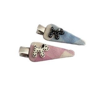Sweet polka dot puppy hair clips in pink and blue plaid for girls daily hair styling
