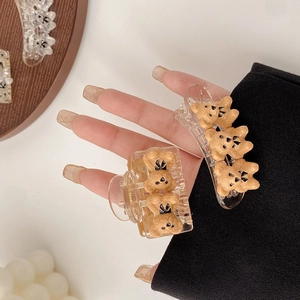 Sweet Cartoon Bear Alloy Hair Clip Transparent Khaki Resin Style Claw Clip For Women Girls Daily Party Hair Accessories