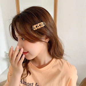 Cute three yellow bear hair claw clip for women, high ponytail fixator in acrylic finish