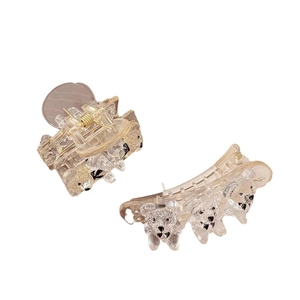 Transparent bear claw clip and side hair pin set for high ponytail hair styling