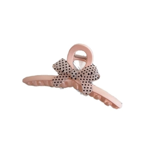 Pince à cheveux rose chic avec nœud en tissu à pois noir et blanc pour femmes