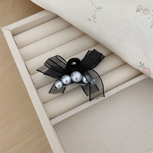 Elegante Pinza a Granchio per Capelli con Fiocco in Rete Nera e Künstliche Perle Artificiali Stile Francese Accessori per Capelli Donna