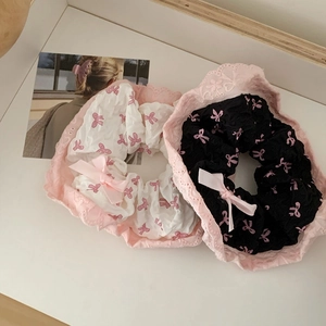 Chouchous en dentelle rose avec nœuds satinés en noir et blanc pour femmes