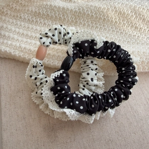 Lot de chouchous à pois de style français avec bords en dentelle et perles