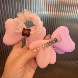 Ensemble chouchou et barrette à nœud rose avec paillettes pour petites filles mignonnes