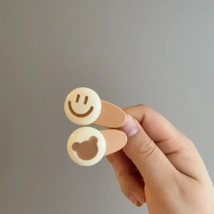 Barrette à cheveux marron mignonne avec smiley et ours pour femmes et filles