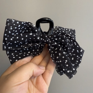 French vintage black polka dot bow hair claw clip for elegant women hairstyles