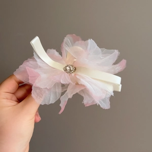 Grande Molletta per Capelli a Fiore in Organza a Rete Floreale Con Strass e Nastro di Raso per Donne Gioielli per Capelli