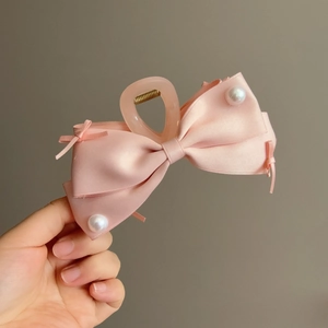 Pinza per Capelli da Donna Elegante con Fiocco in Raso e Imitazione di Perla Artificial Accessori per Capelli Grandi per Uso Quotidiano