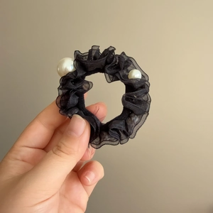 Chouchous en Organza de Style Coréen pour Femmes Attaches de Cheveux Élégantes en Maille Plissée Avec Fausse Künstliche Perle Bandeaux Élastiques Décoratifs