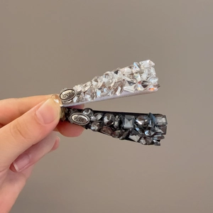 Barrettes à strass de luxe noires et argentées avec gravure love sur métal