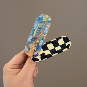Street style colorful checkerboard hair clips and resin Like clip set for women