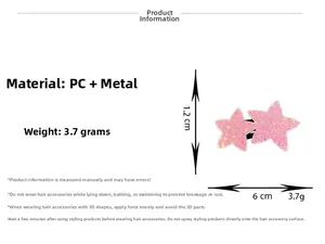 Détail montrant les dimensions de la pince à cheveux étoile rose pailletée de 6 cm