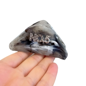 Elegant triangle hair claw clip with marble texture and No.5 rhinestone lettering