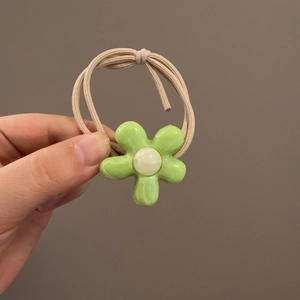 Élastique à cheveux fleur vert mignon avec corde kaki haute élasticité pour femmes et filles