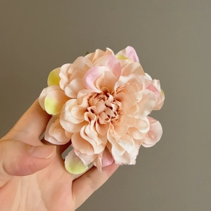 Multi-layered floral hair clip with pink and yellow gradient silk petals for women
