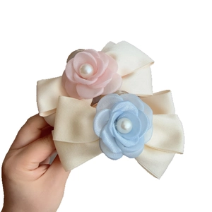 Lot de pinces à cheveux à fleurs en résille et ruban avec perles en rose et bleu clair