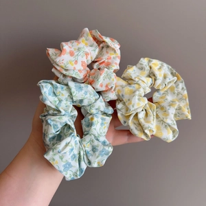 Korean Floral Scrunchies For Women Small Flower Pattern Pleated Elastic Hair Ties Soft Fabric Hair Bands Jewelry Accessories