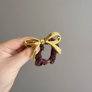 Minimalista Elastico per Capelli con Fiocco Metallico Oro Donna Marrone Scrunchie Fascia per Capelli Accessori Moda