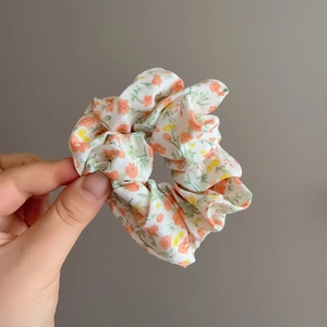 Three-piece floral scrunchie set with colorful summer patterns for women hair styling