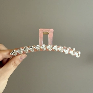 Elegante Pinza per Capelli Rosa Grande Traslucida per Donna Moda Cuore Strass Clip Squalo Dolce Resina Accessori Capelli
