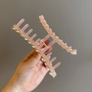 Grande molletta per capelli a cuore rosa con strass in resina per acconciature eleganti