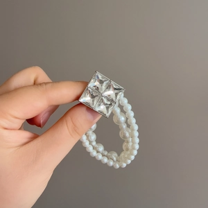 Élastique Cheveux Künstliche Perles Double Couche Style Coréen Élégant Zircon Carré Alliage Corde Cheveux Élastique Femmes Accessoire