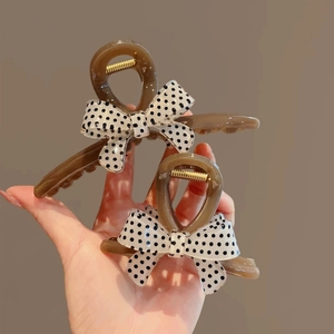 French Style Polka Dot Bow Hair Claw Clip Amber Resin Shark Clip Elegant Vintage Hair Accessories For Women Hair Clips