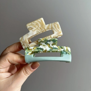 Korean Style Acetic Acid Hair Claw Clip Marble Texture Rectangular Hollow Shark Clip For Women Girls Hair Accessory