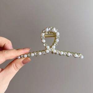 Pince à Cheveux Élégante en Alliage Doré Avec Künstliche Perle d'imitation et Strass Croix Forme H Antidérapante pour Femmes Accessoires Cheveux