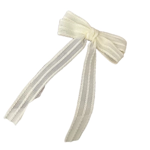 Cream lace bow hair clip with long ribbons and non-slip alloy teeth for women