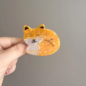 Korean Style Corgi Dog Shape Acetate Hair Claw Clip Orange Marble Texture Fox Animal Design Small Hairpin Women Hair Accessories