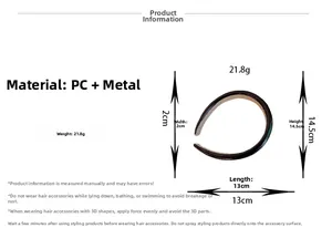 Spécifications détaillées du serre-tête en similicuir noir avec dimensions et poids