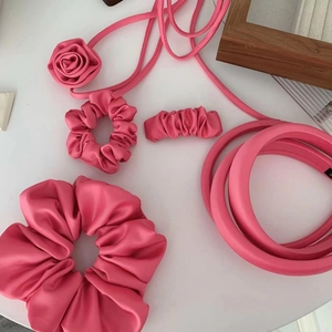 Women Rose Red Hair Accessories Satin Scrunchies Padded Headbands Side Clips Dopamine Style Elegant Decorative Headwear