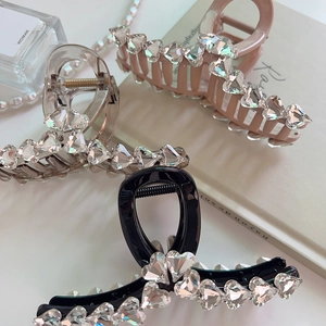 Pince à Cheveux Élégante en Strass Forme Cœur Résine Pince Requin Française Accessoire Cheveux Large pour Femmes