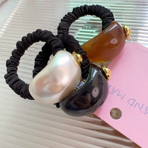 Japanese Style High Elasticity Resin Decorative Hair Scrunchie For Women Girls Black Coffee Pearl White Ponytail Holder Accessory