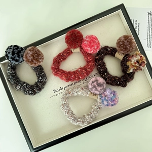 Chouchous en Peluche Tricotés à Pompons pour Automne Hiver Chouchous Élastiques en Laine Faits à la Main pour Femmes Accessoires Cheveux