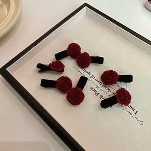 Barrettes à Cheveux Camélia en Velours Bordeaux pour Femmes Vintage Fleur Rose Floquée Pinces Crocodiles Accessoires de Cheveux Mariage