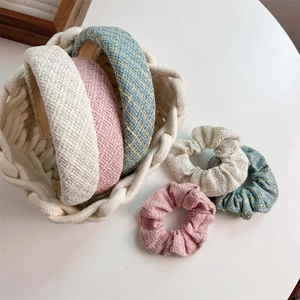 Set Di Elastici Per Capelli In Tweed Coreano Elegante Da Donna E Cerchietti Imbottiti Accessori Per Capelli In Filato