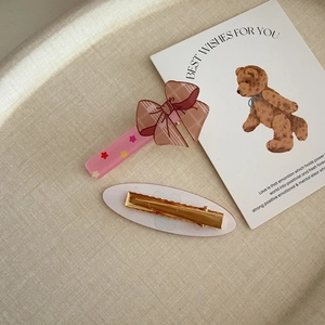 Sweet plaid bow hair clip set with cute star patterns and golden metal duckbill clip