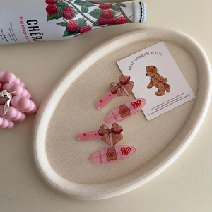 Sweet Plaid Bow Hair Clips Women Cute Bear Pattern Acrylic Duckbill Clips Pink Hair Accessories Handmade Fashion Hairpins
