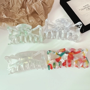 French Vintage Acetate Hollow Bowknot Hair Claw Clip For Women Marble Pearlescent Large Shark Clip Fashion Styling Accessory