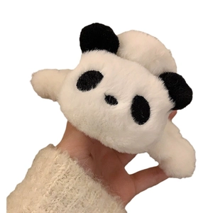 Pince à cheveux panda en peluche mignonne pour femme avec fausse fourrure douce noir blanc