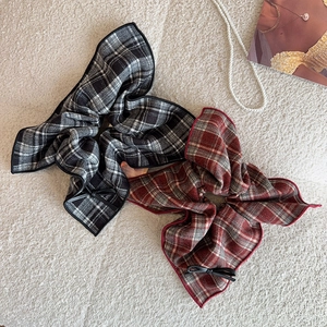 Vintage Plaid Bow Scrunchie Fabric Checkered Hair Tie For Women Elastic Ponytail Holder Autumn Winter Hair Accessories