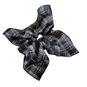 Vintage black and white plaid bow scrunchie for women hair styling with elegant ribbon