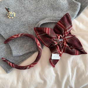 Red Plaid Tartan Hair Accessories For Women Christmas Bow Hair Scrunchie And Padded Wide Headband Preppy Style Hair Ties