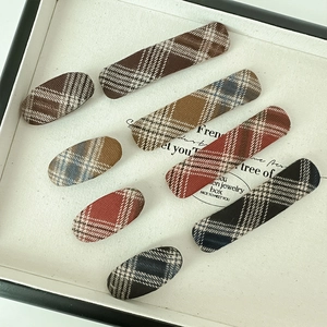 8PCS vintage plaid checkered hair clip set with oval and rectangular fabric BB clips