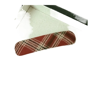 Vintage red-brown tartan plaid oval hair clip displayed in a white gift box