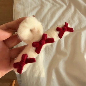 Pinza per Capelli in Peluche Con Fiocchi Floccati Rossi Bianco Crema Ecopelliccia Accessori per Capelli Dolci per Donna Inverno