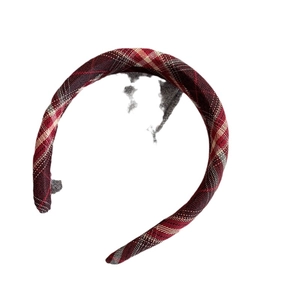 Classic red plaid fabric headband featuring a padded wide design for hair styling